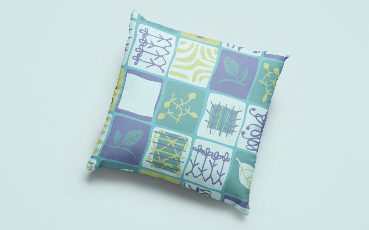 Abstract Leaves Pattern Green BG Seamless on Throw Pillow