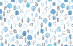 Assorted Trees Bluish Hue White BG Seamless