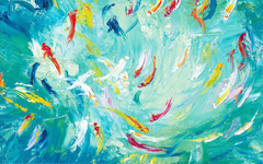 Koi Fish Swimming in Oil Painting
