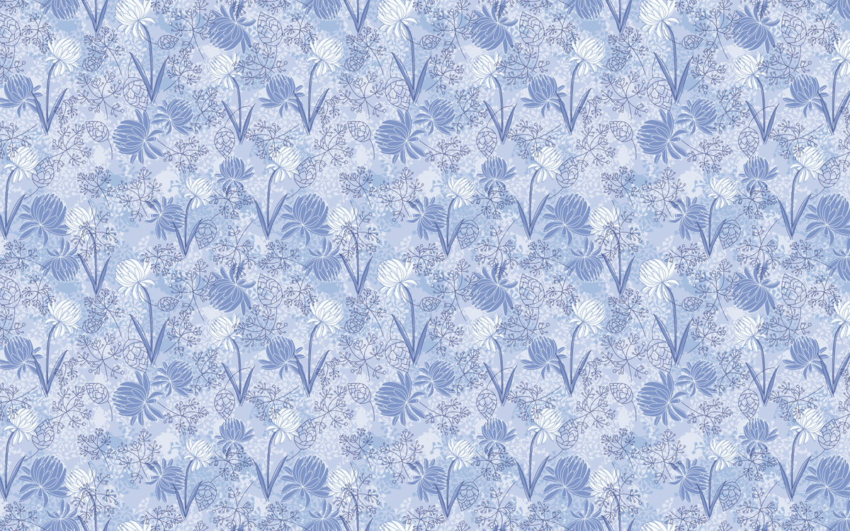 Blue Flowers and Leaves Seamless