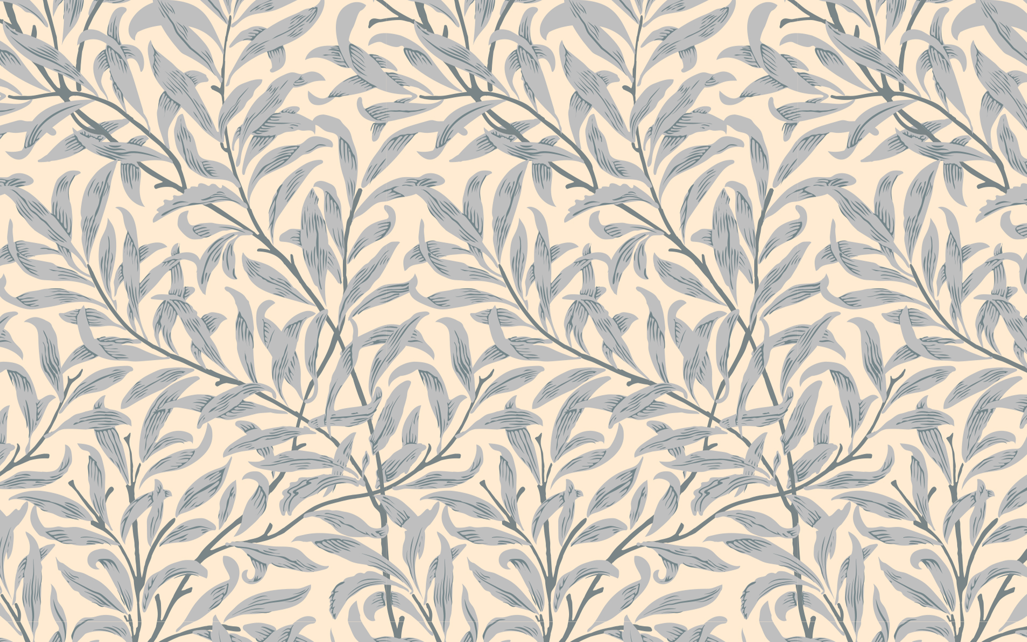 Continuous Gray Leaves Pattern Cream BG Seamless