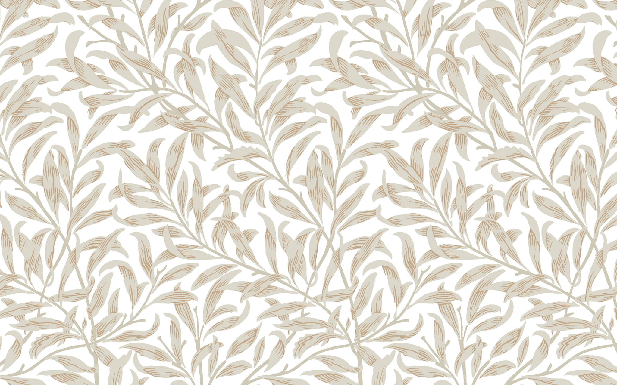 Continuous Gray Leaves White BG Seamless