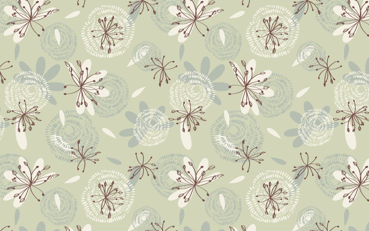 Cream and Brown Flower Pattern Light Green BG Seamless