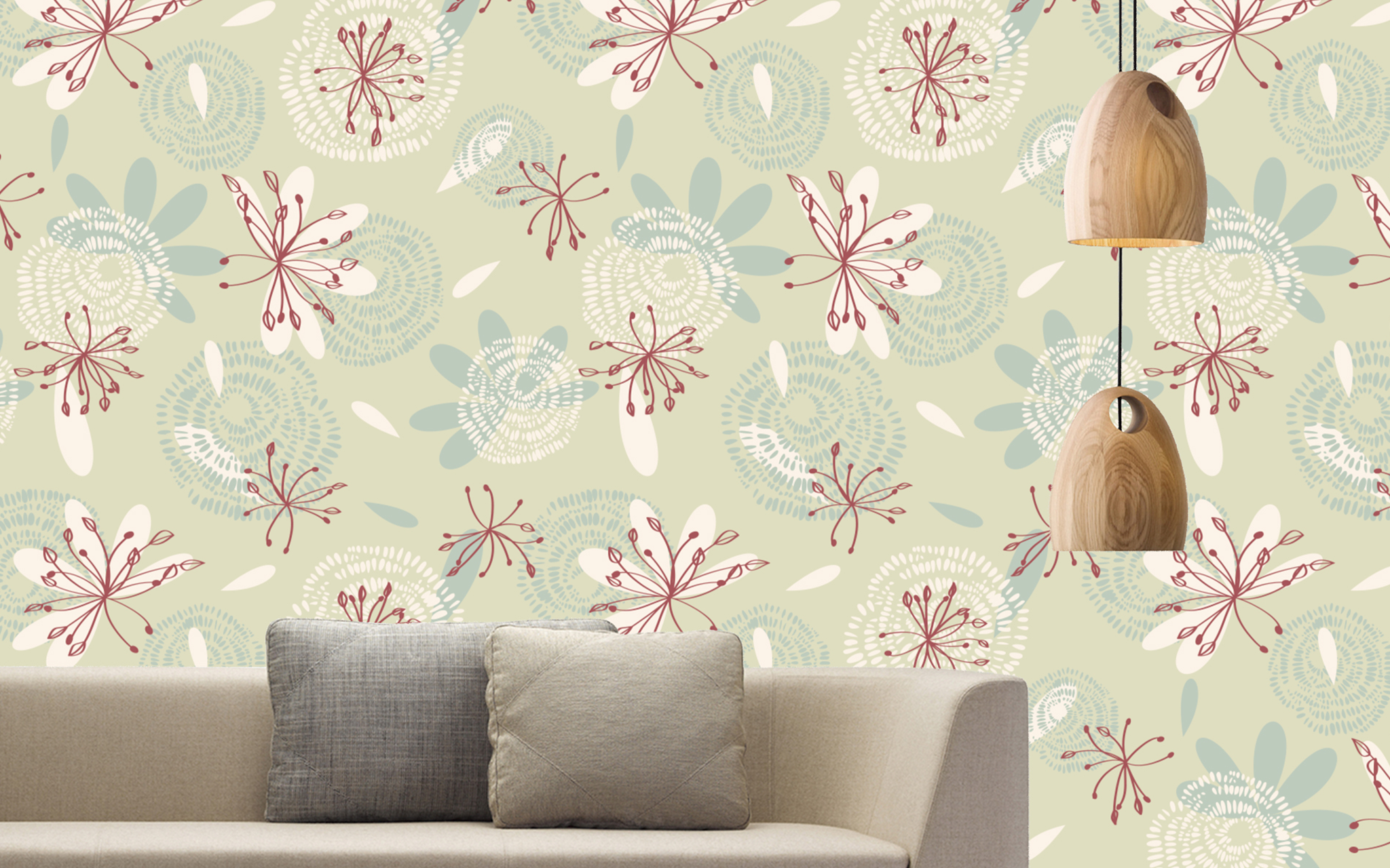 Cream and Brown Flower Pattern Light Green BG Seamless