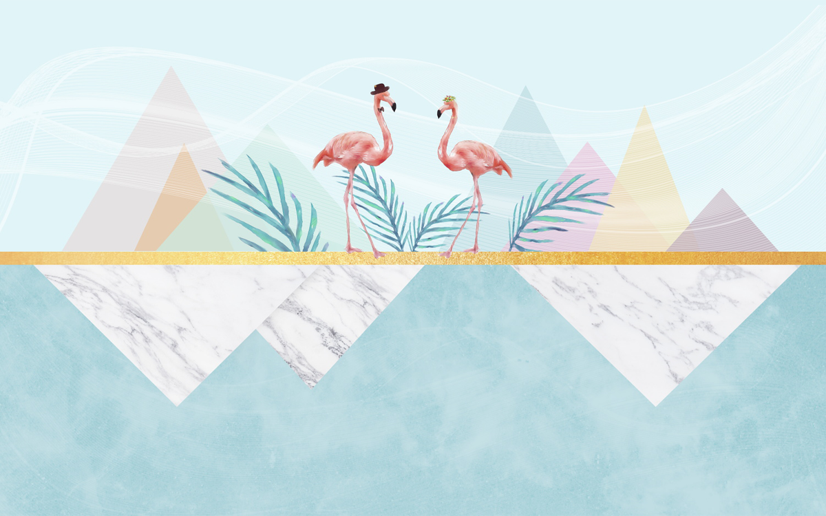 Flamingos on Golden Platform