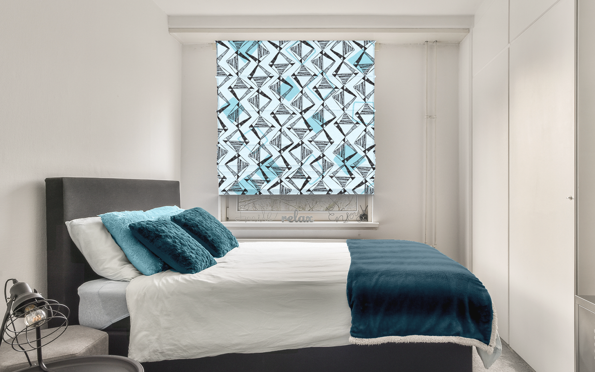 Diamond Shape Pattern Sky Blue BG Seamless on Roman Shades