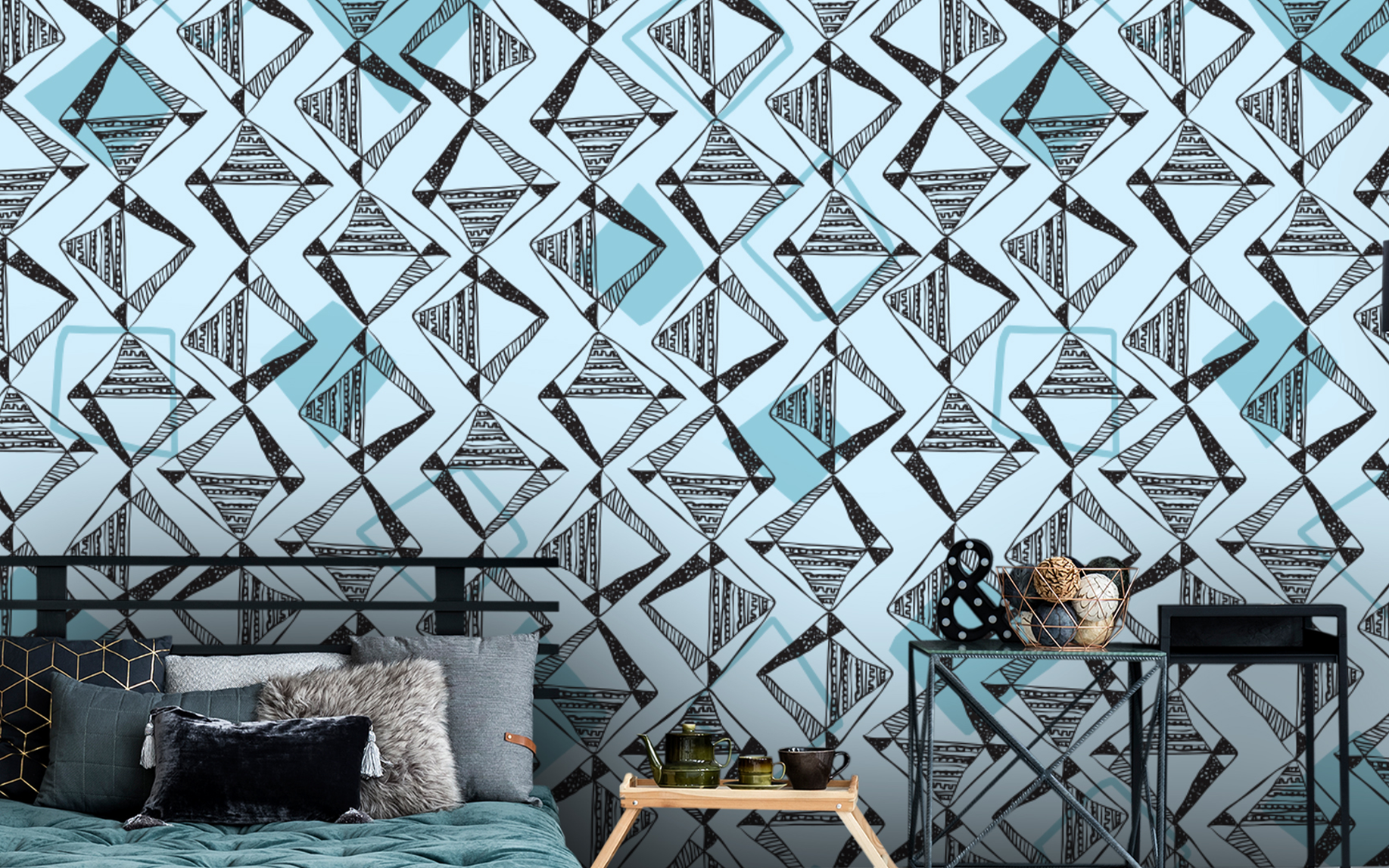 Diamond Shape Pattern Sky Blue BG Seamless