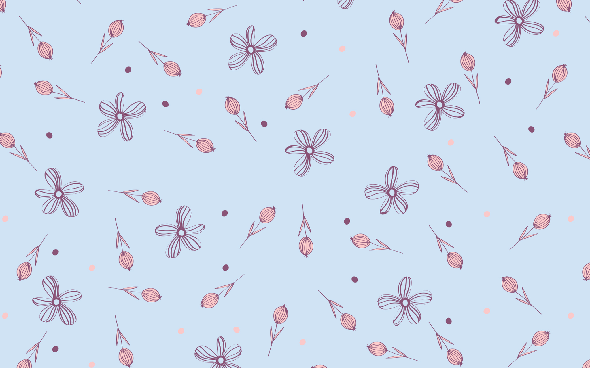 Flower Patterns Light Blue BG Seamless