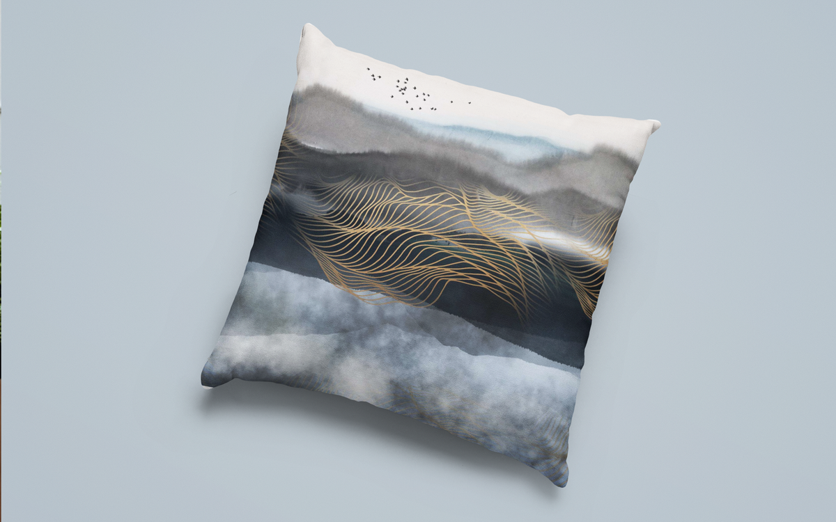 Gold Giant Wave on Throw Pillow