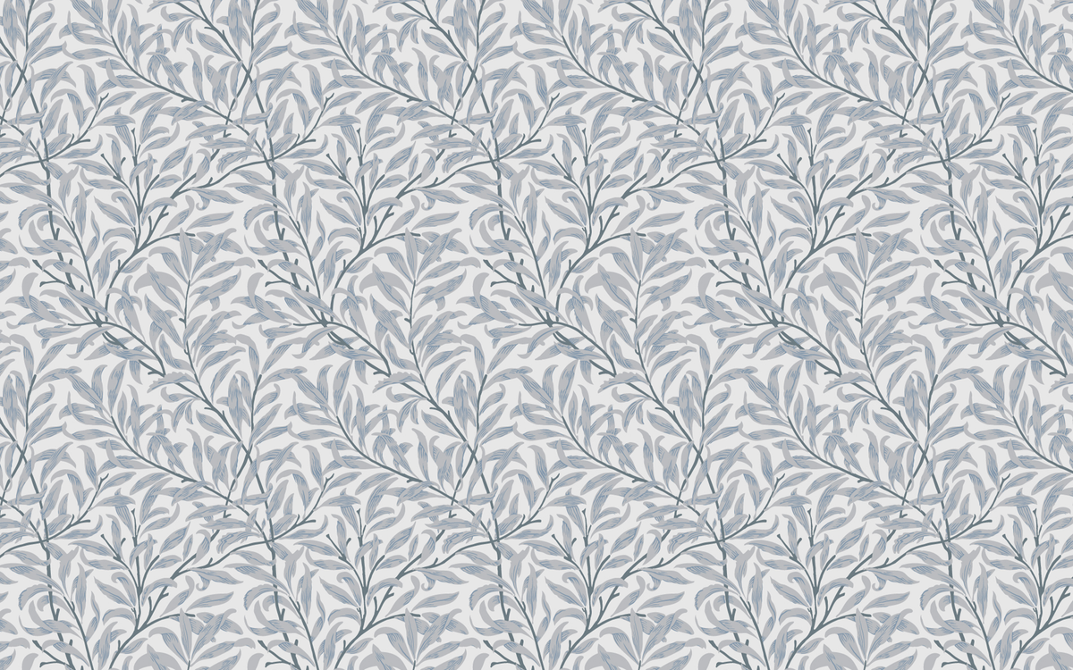 Gray Stemmed Leaves Light Gray BG Seamless