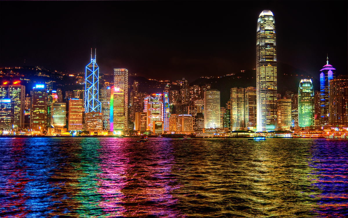 Colorful Modern City Skyline Night Scene