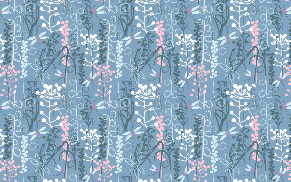 Multicolored Vine Plants Blue BG Seamless