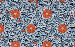 Orange Flower Pattern Light Gray BG Seamless