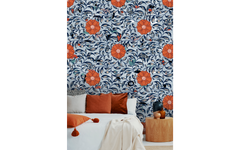 Orange Flower Pattern Light Gray BG Seamless