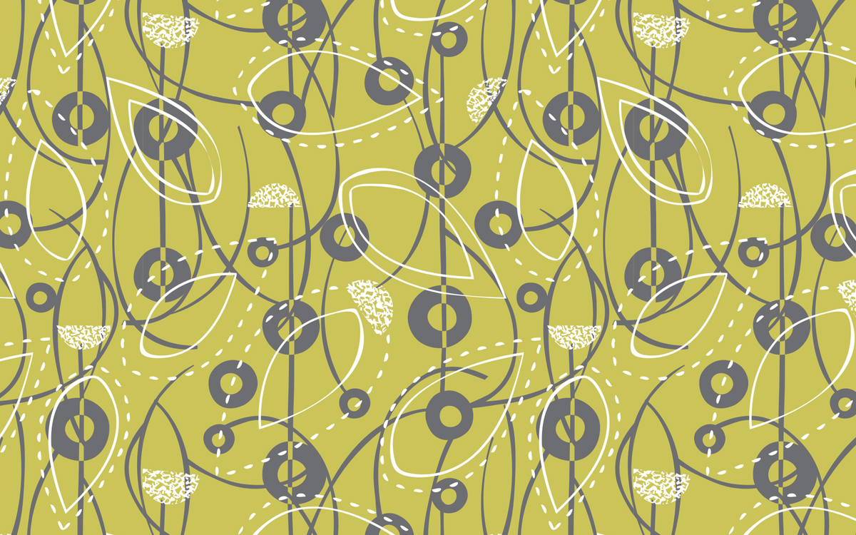 Outline Leaves and Circles Pattern Lime Green BG Seamless