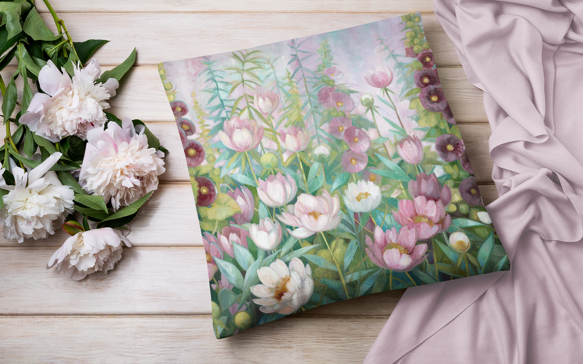 Pink And Burgundy Mini Flowers on Throw Pillow
