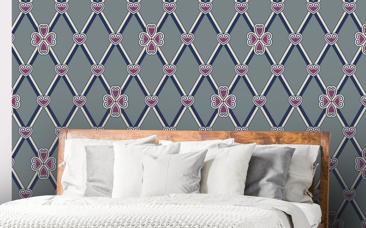 Purple Heart Pattern Gray BG Seamless