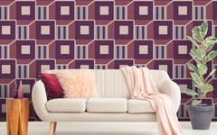 Purple Squares abd Vertical Lines Plum Color BG Seamless