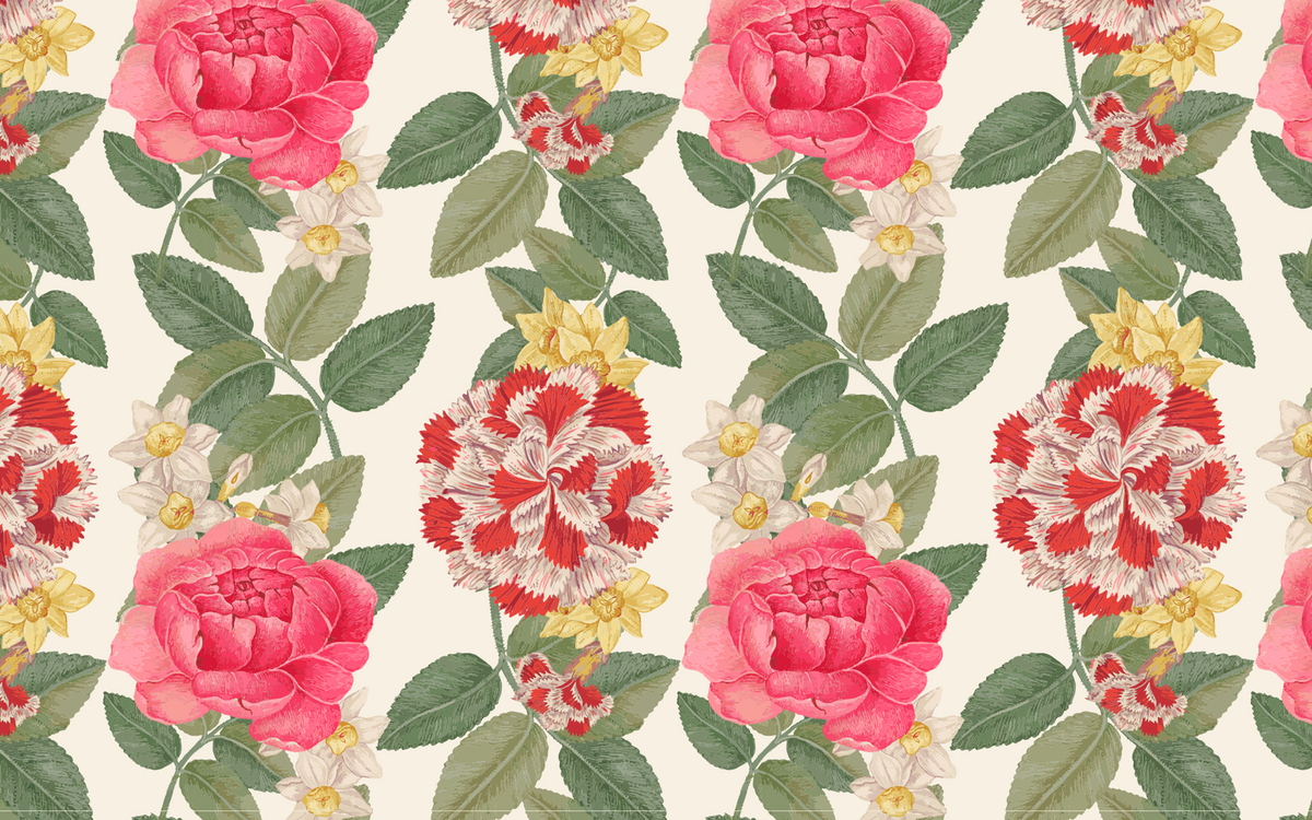 Red Flower Patterns Cream BG Seamless