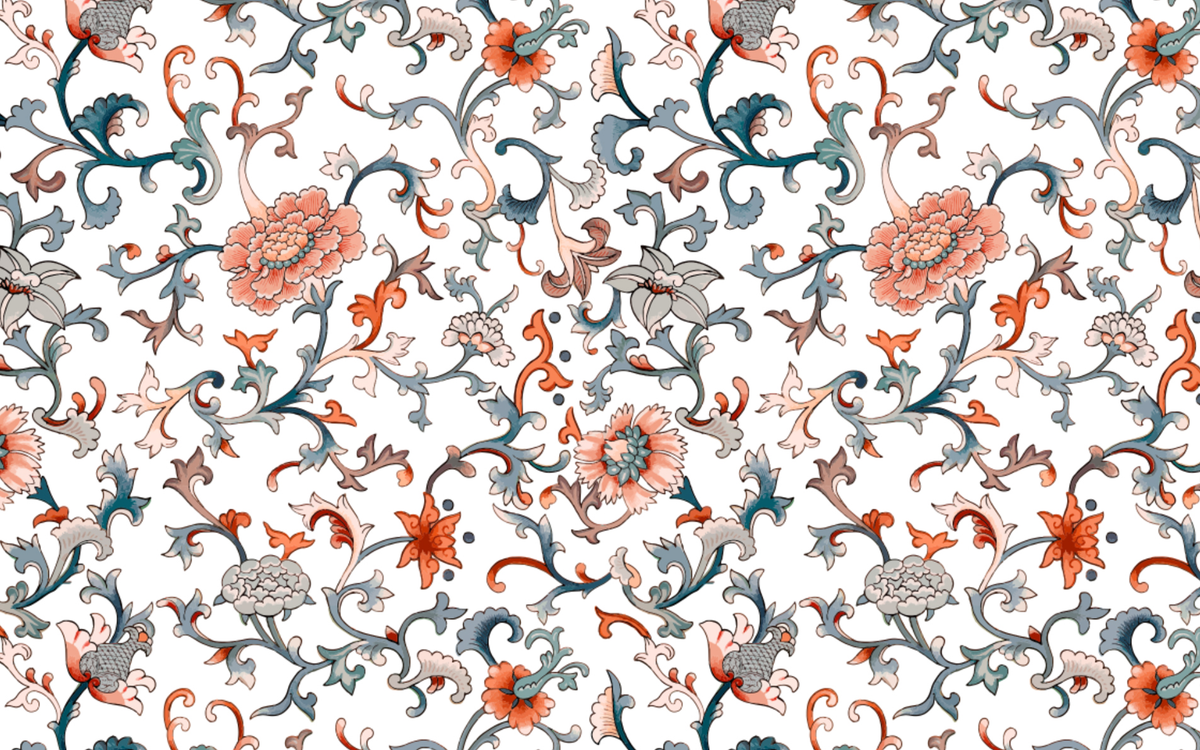 Red Orange Flower Pattern White BG Seamless