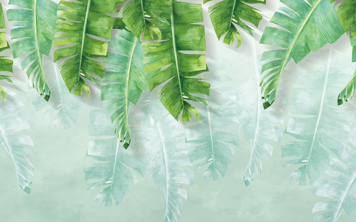 Tropical Green Leaves with Light Green Silhouette