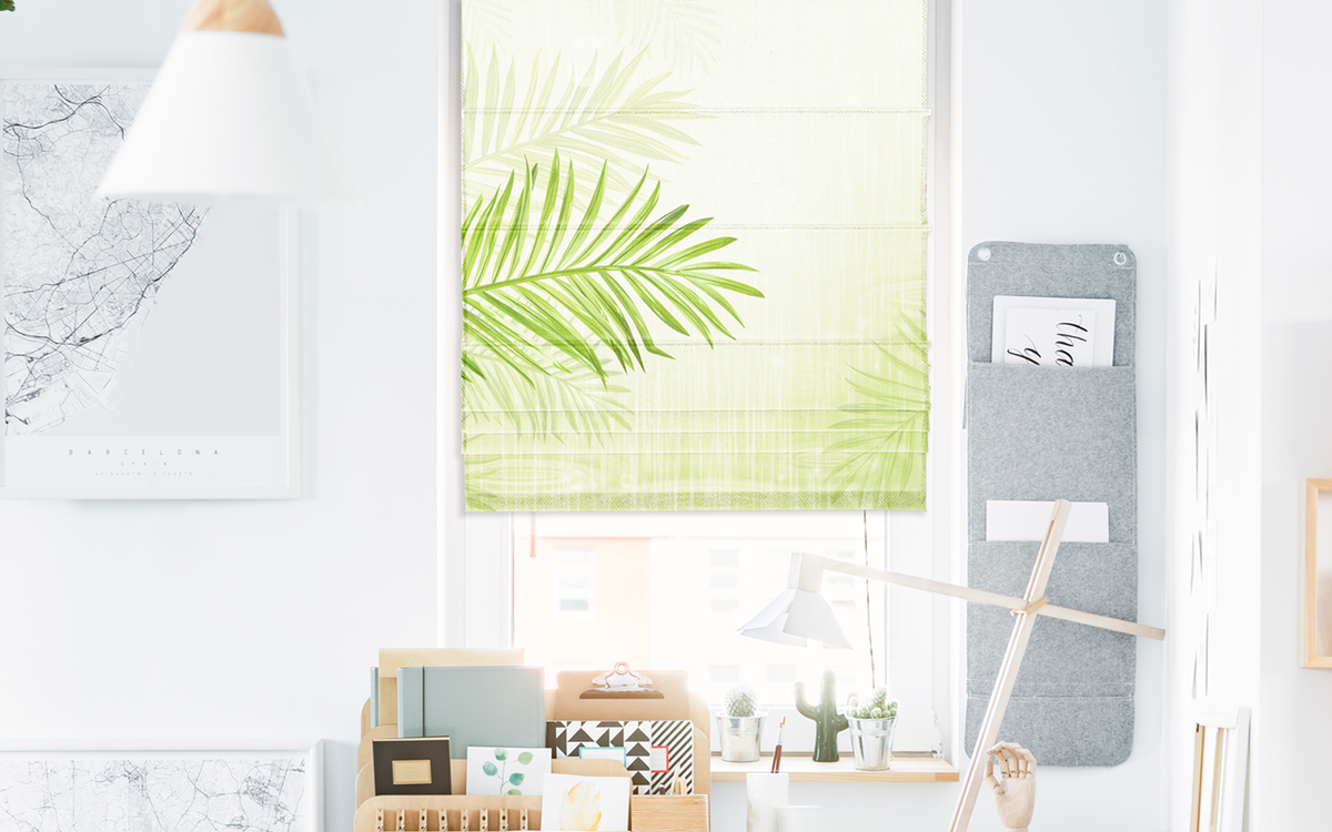 Tropical Palm Leaves on Window Roman Shade