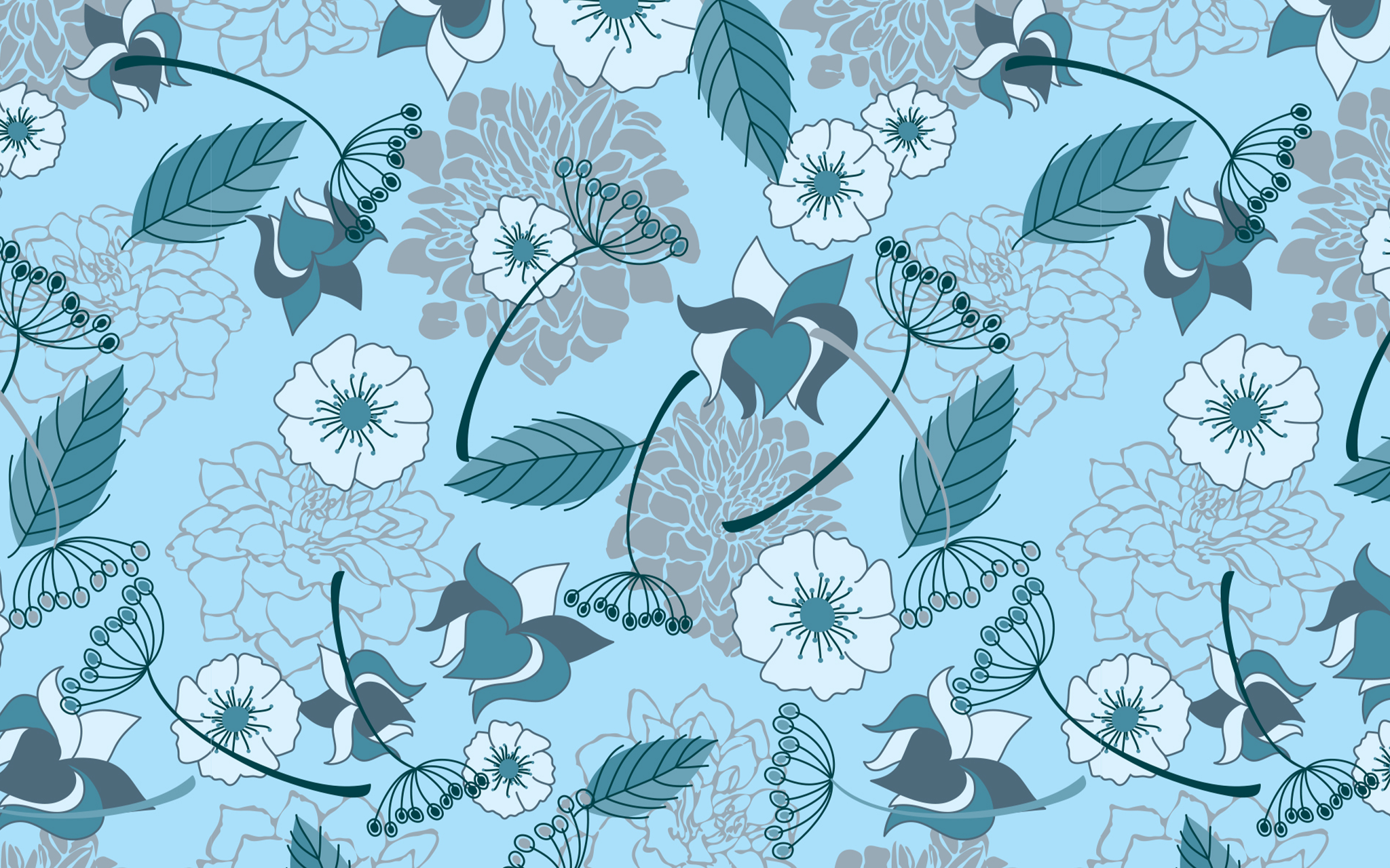 Various Flowers And Leaves Bluish Hue on Roman Shades