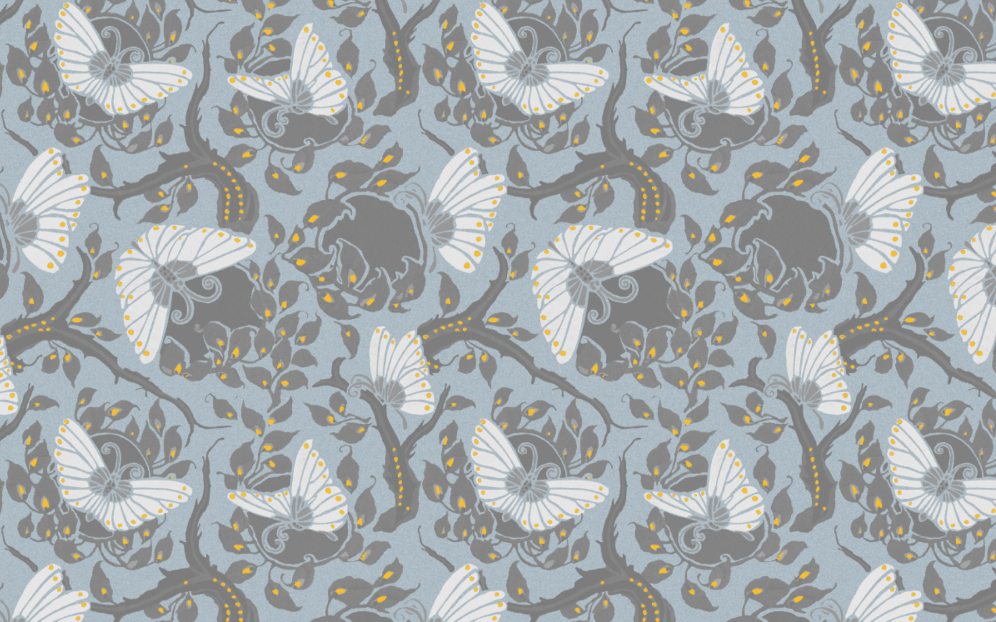 White Butterfly Pattern Light Blue BG Seamless