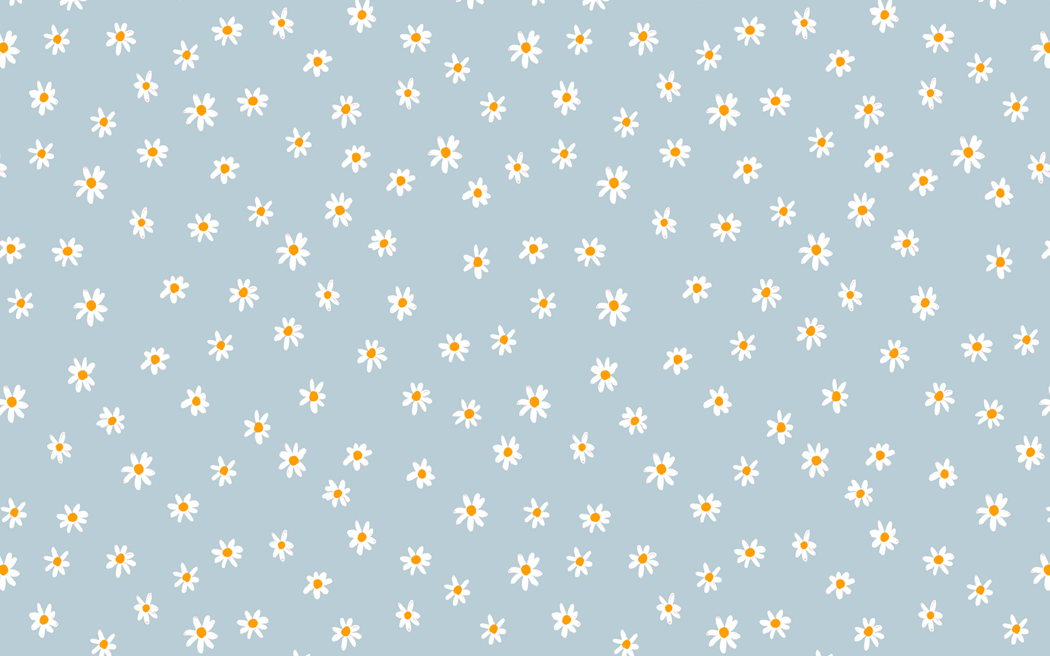 White Flower Pattern Light Blue BG Seamless