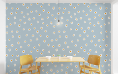 White Flower Pattern Light Blue BG Seamless