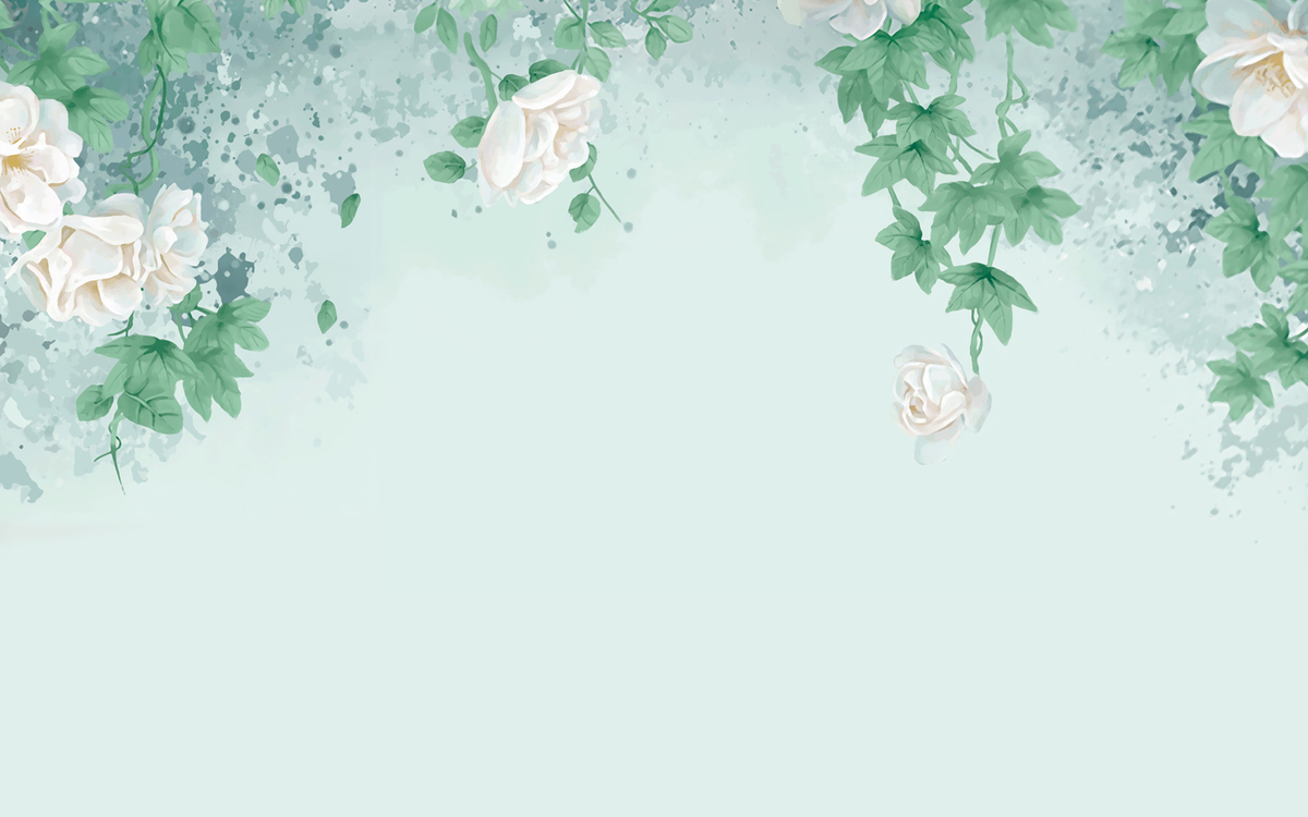 White Flowers and Leaves Backdrop