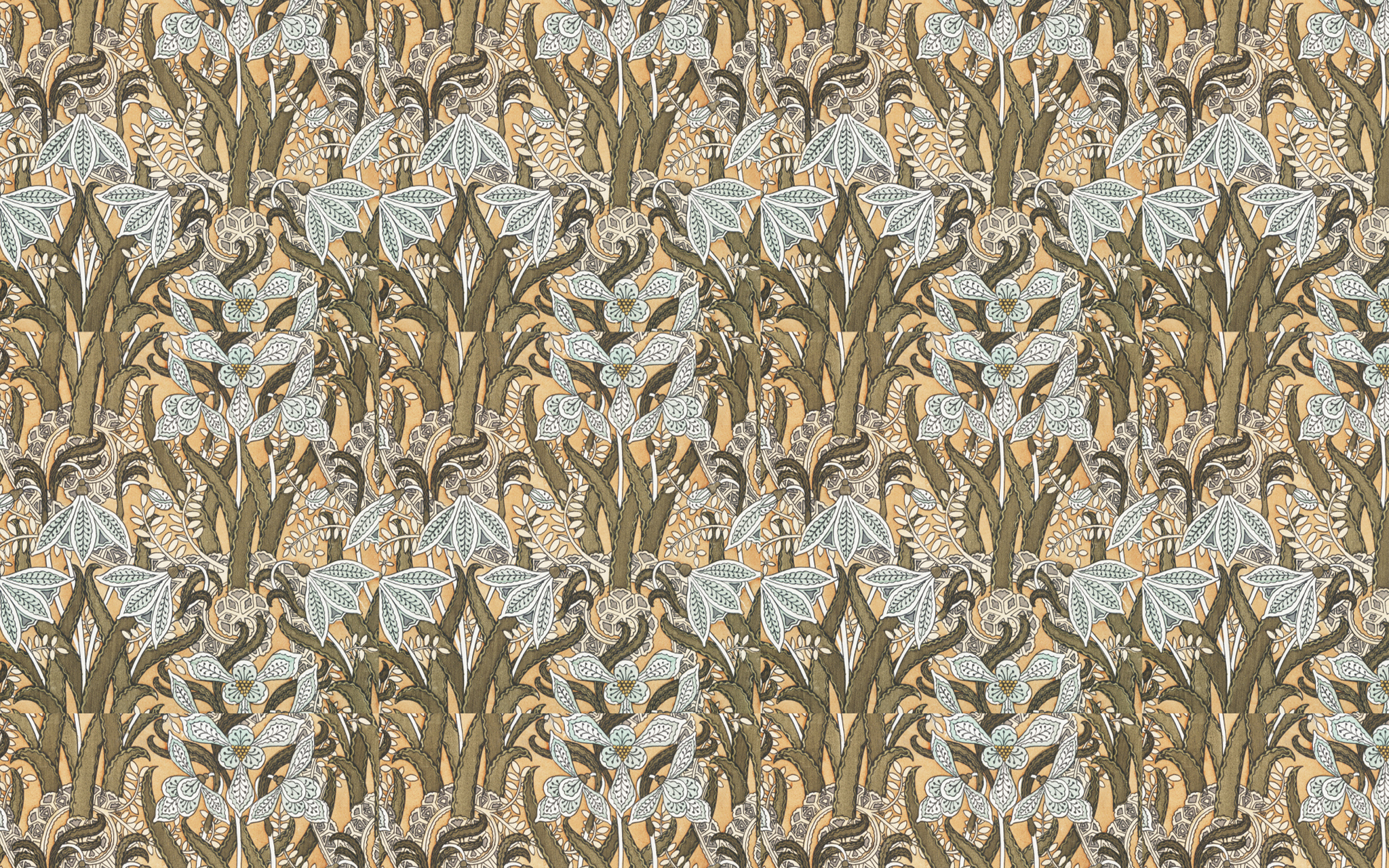 White Leaves Mustard BG Seamless