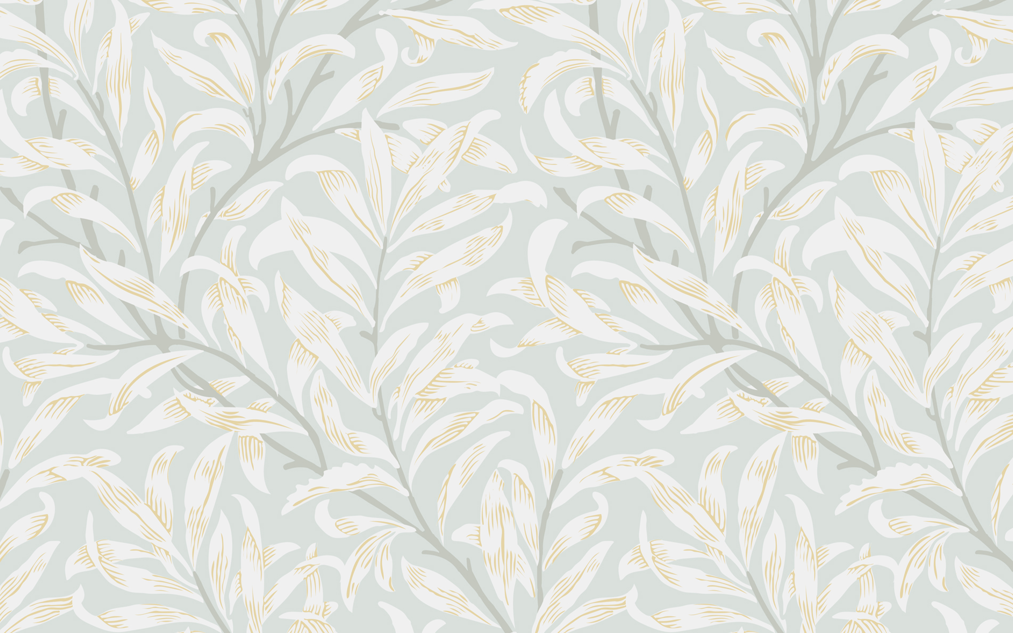 White Leaves Pattern Gray BG Seamless on Throw Pillow