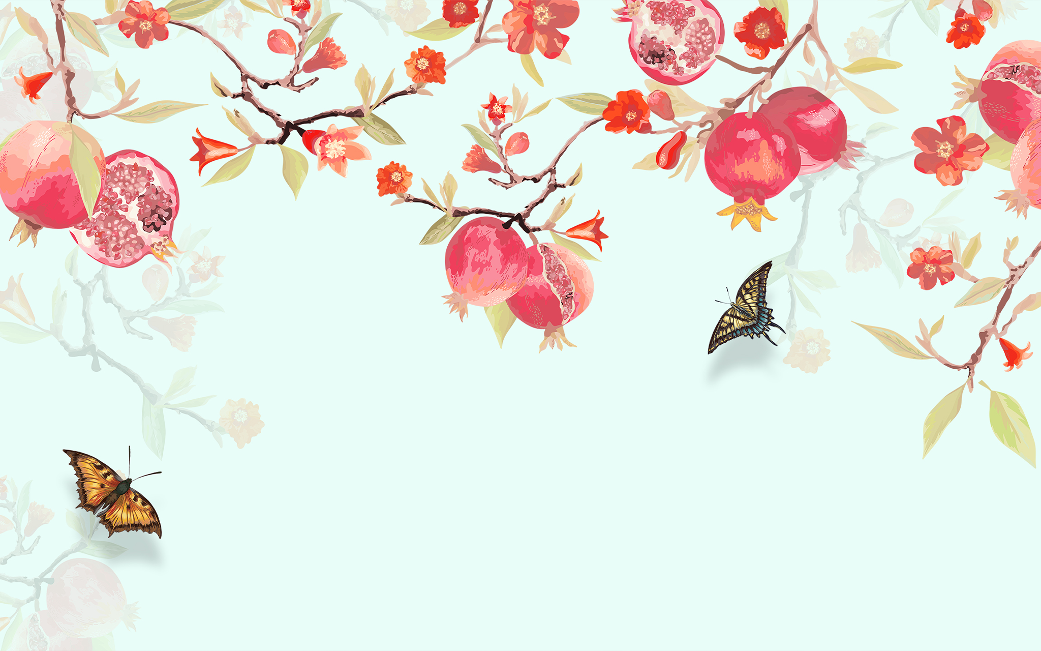 Pomegranate Trees and Butterflies