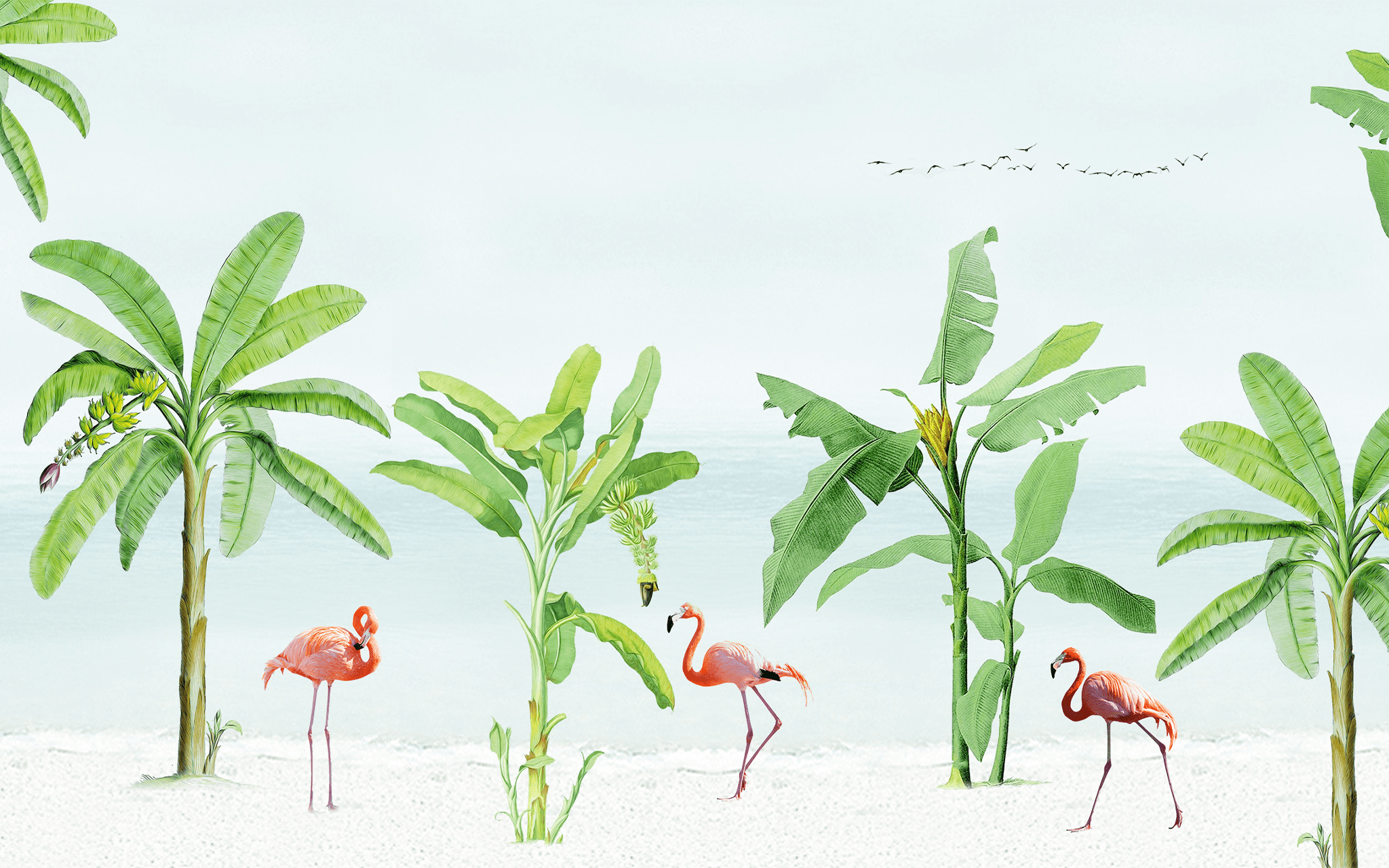 Banana Trees with Flamingos