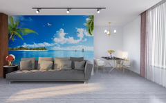 3D Mural Beach Green Palm Trees